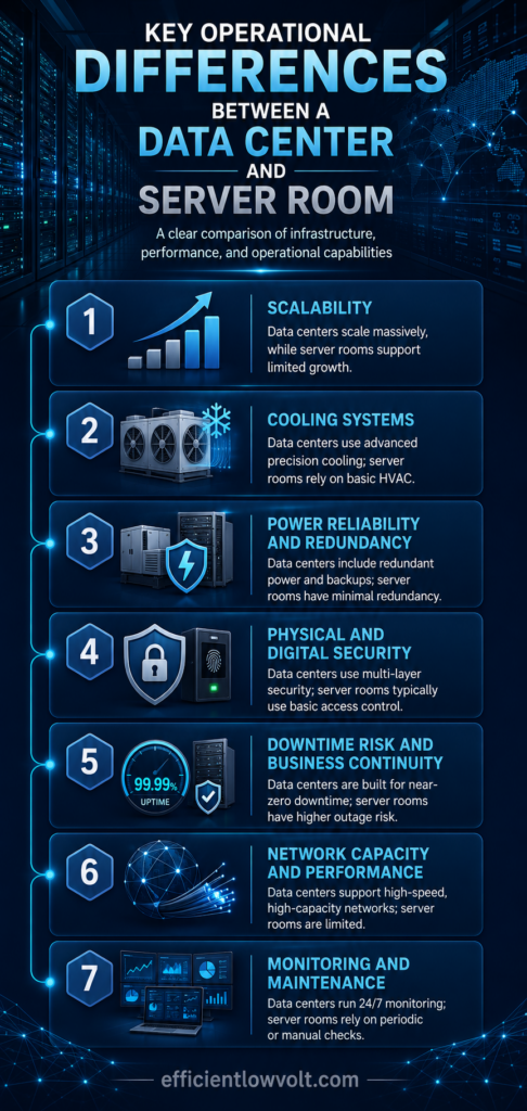 key operational differences between a data center and server room